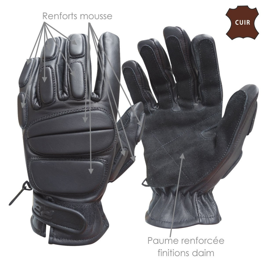 GANTS D'INTERVENTION SWAT CUIR NOIR